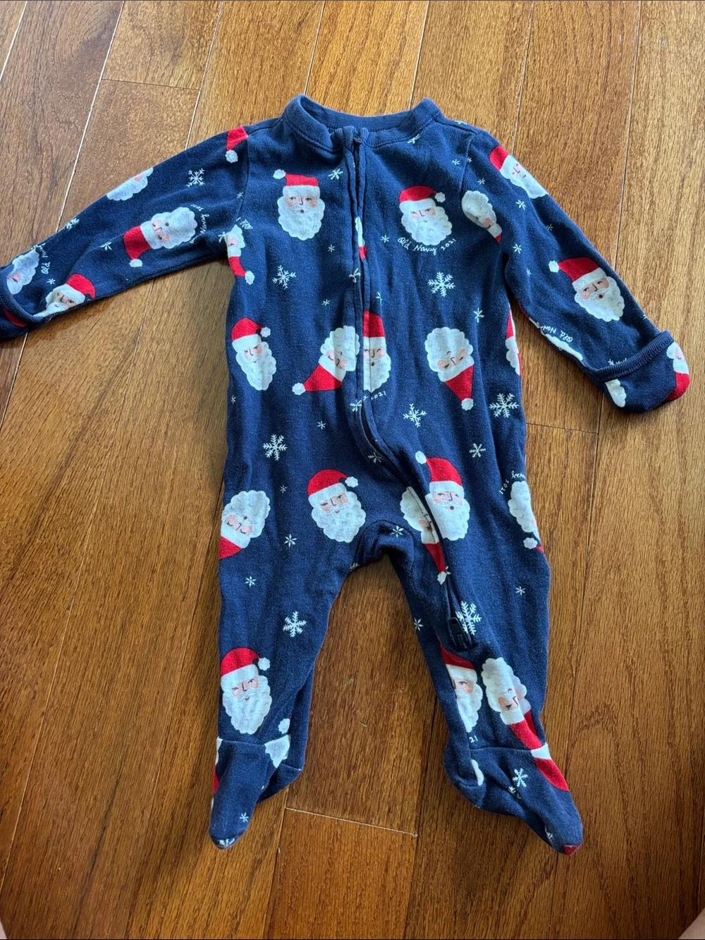 Old Navy Navy Blue Santa Print Footed One-Piece